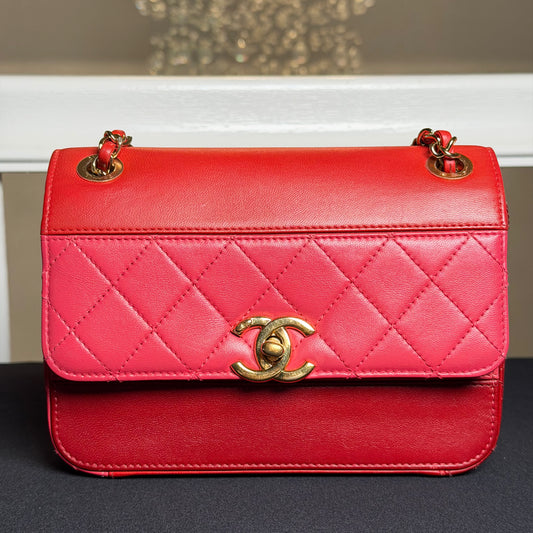 Chanel Classic Single Flap Shoulder Bag Quilted Lambskin Leather Red