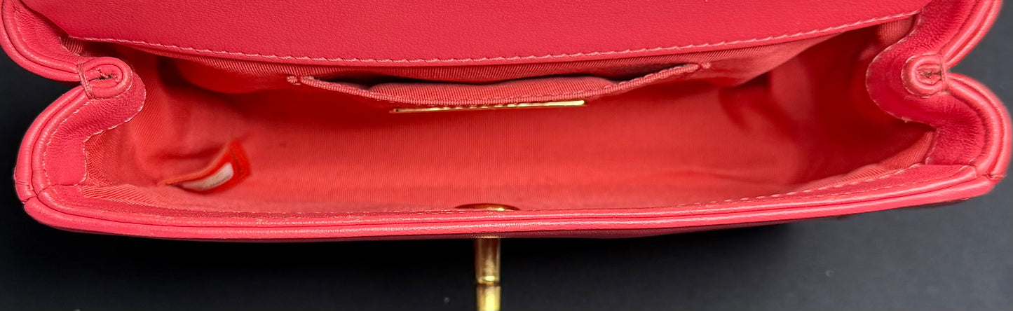 Chanel Classic Single Flap Shoulder Bag Quilted Lambskin Leather Red