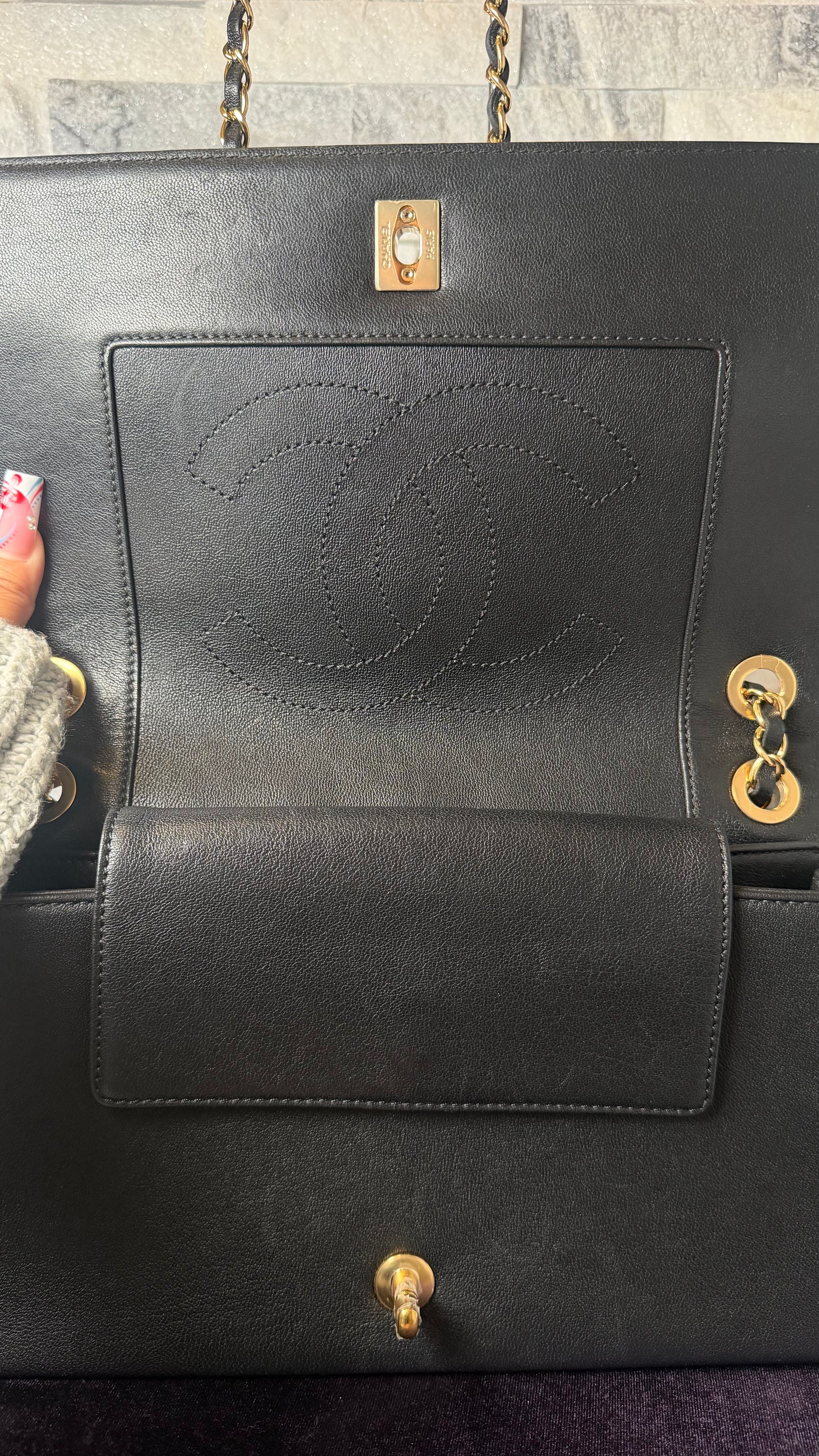 Chanel Sheepskin Quilted Vintage Mademoiselle Flap Bag Black Gold Hardware