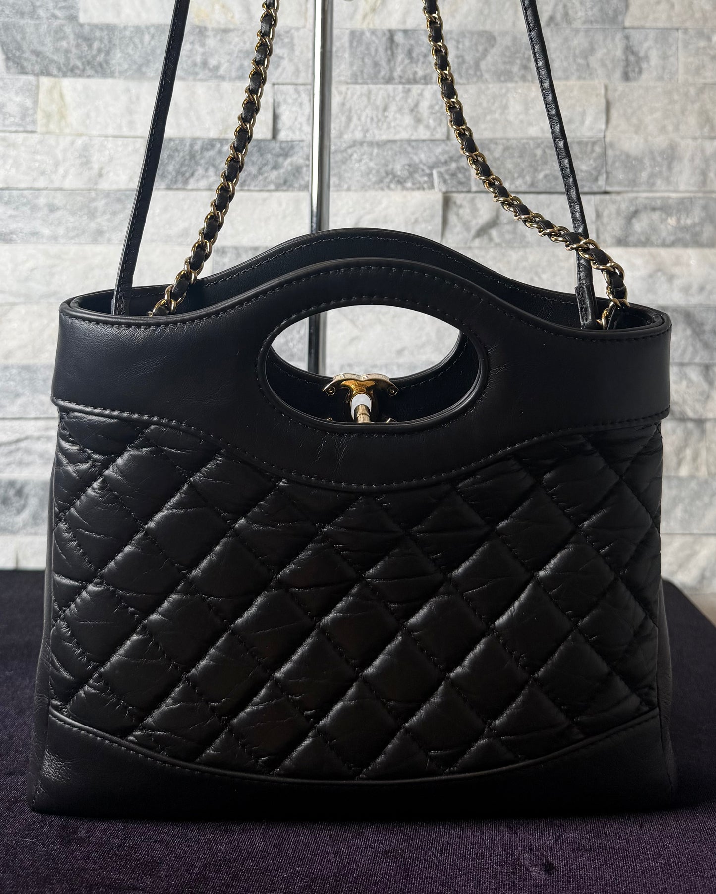 Chanel 31 Mini Shopping Bag Black Quilted Lambskin Gold Hardware
