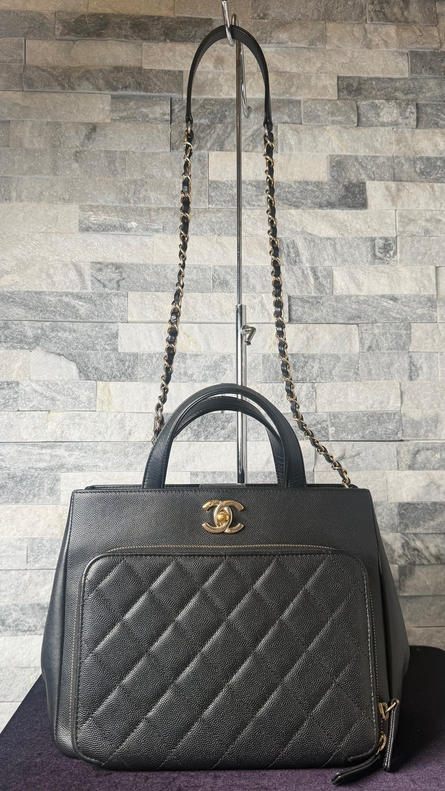 Chanel Small Business Affinity Shopping Tote Black Caviar Leather Gold Hardware
