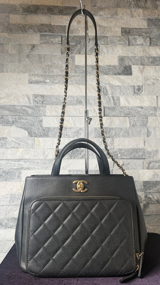 Chanel Small Business Affinity Shopping Tote Black Caviar Leather Gold Hardware