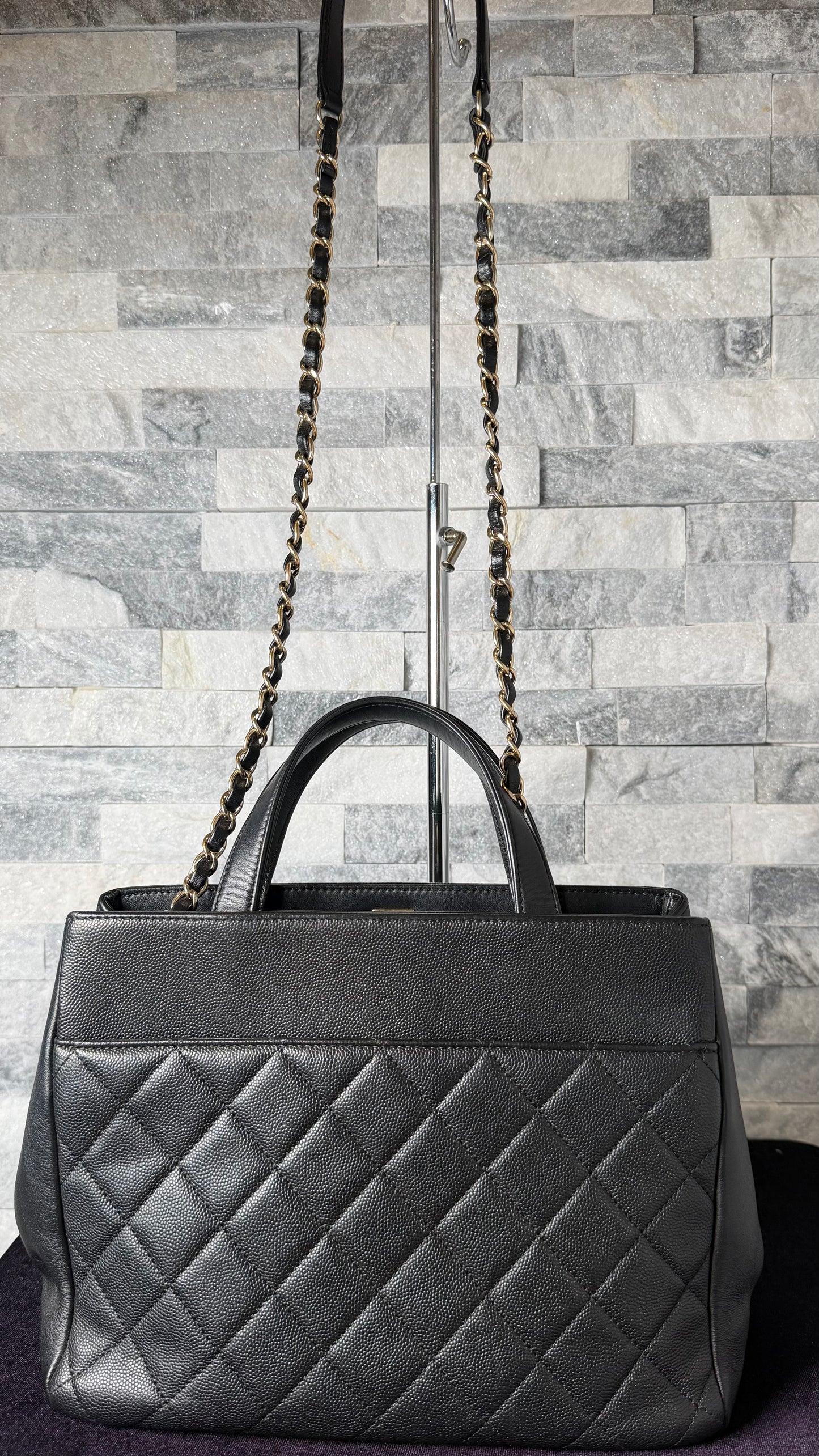 Chanel Small Business Affinity Shopping Tote Black Caviar Leather Gold Hardware