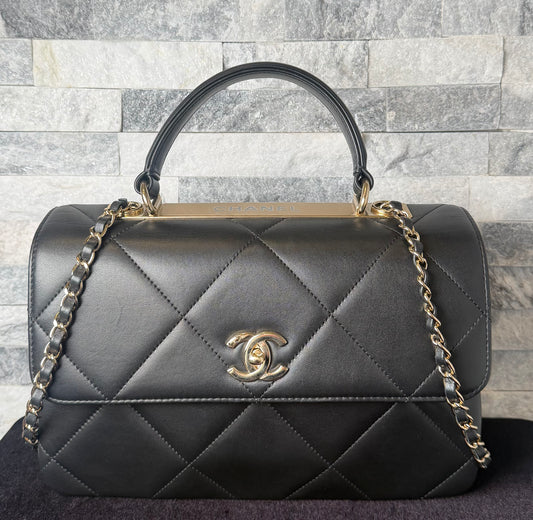 Chanel Trendy CC 2-Way Top Handle Flap Bag Black Lambskin Gold Hardware