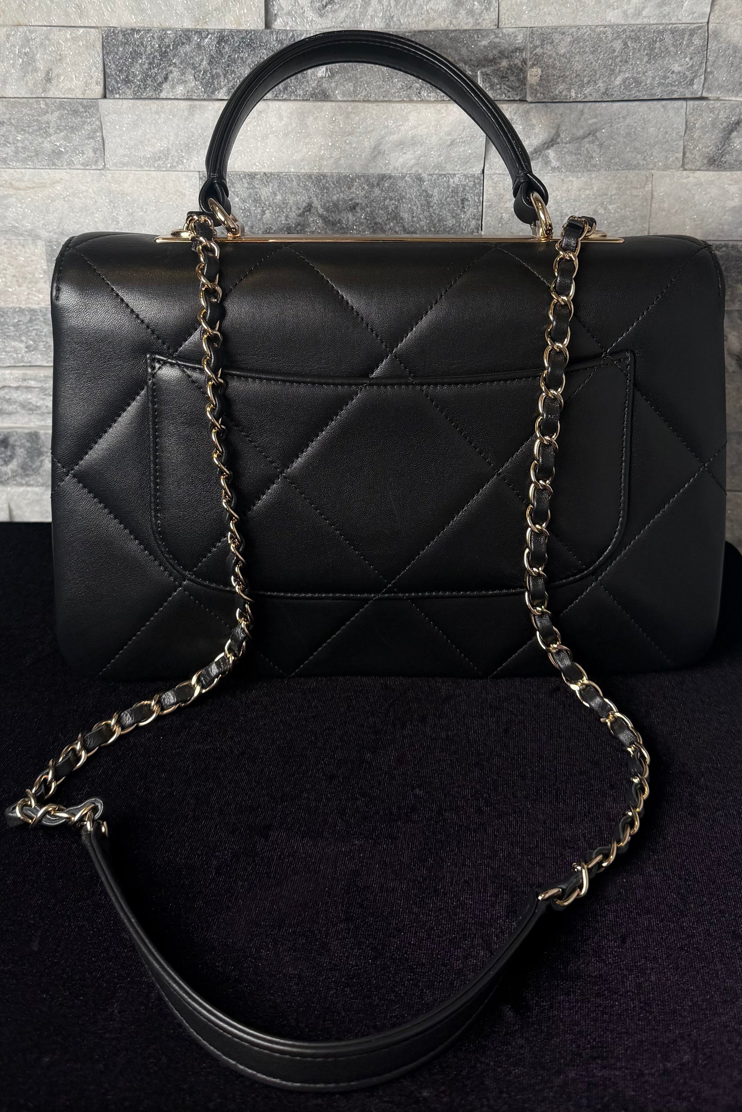 Chanel Trendy CC 2-Way Top Handle Flap Bag Black Lambskin Gold Hardware