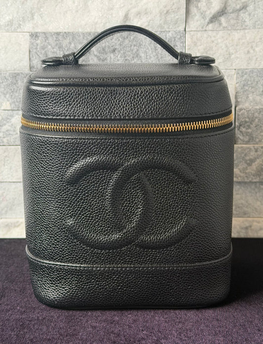 Chanel Timeless Vanity Case Black Caviar Leather Gold Hardware