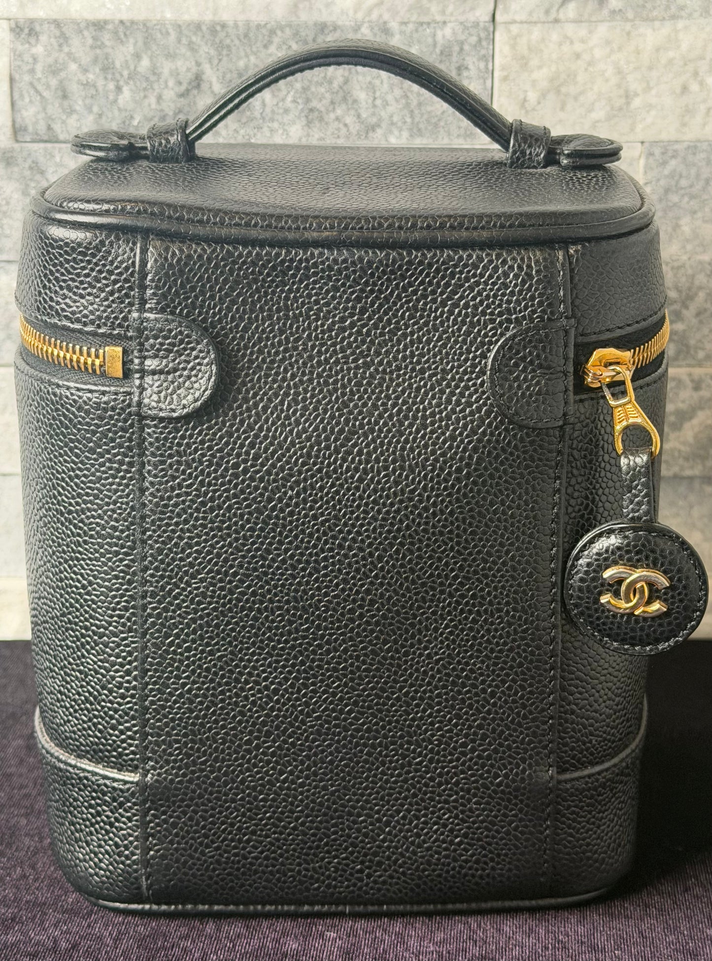 Chanel Timeless Vanity Case Black Caviar Leather Gold Hardware