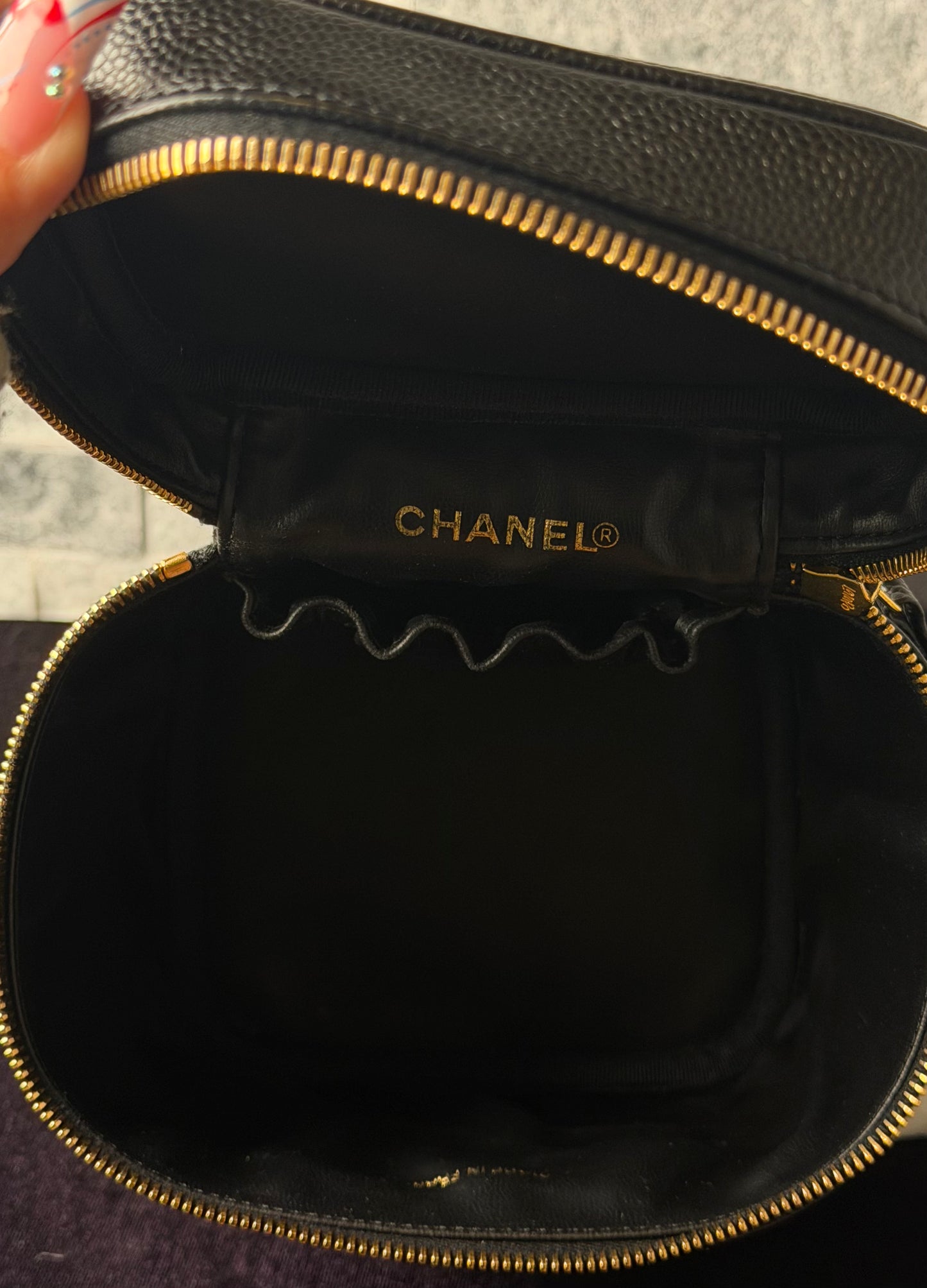 Chanel Timeless Vanity Case Black Caviar Leather Gold Hardware