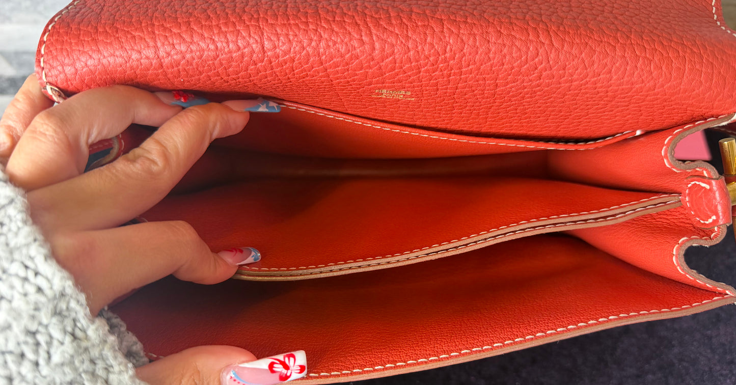 Hermès Roulis 23 Sanguine Clemence Leather Palladium Hardware