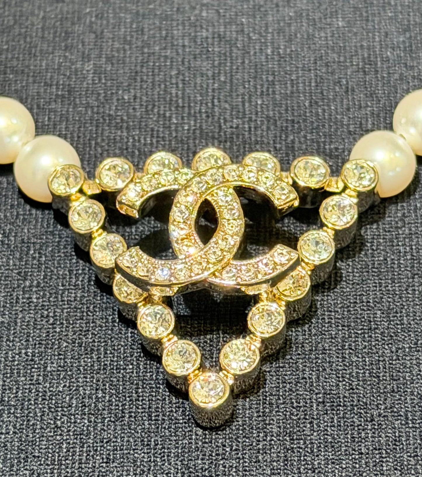 Chanel CC Pearl & Crystal Necklace & Earrings Jewelry Set