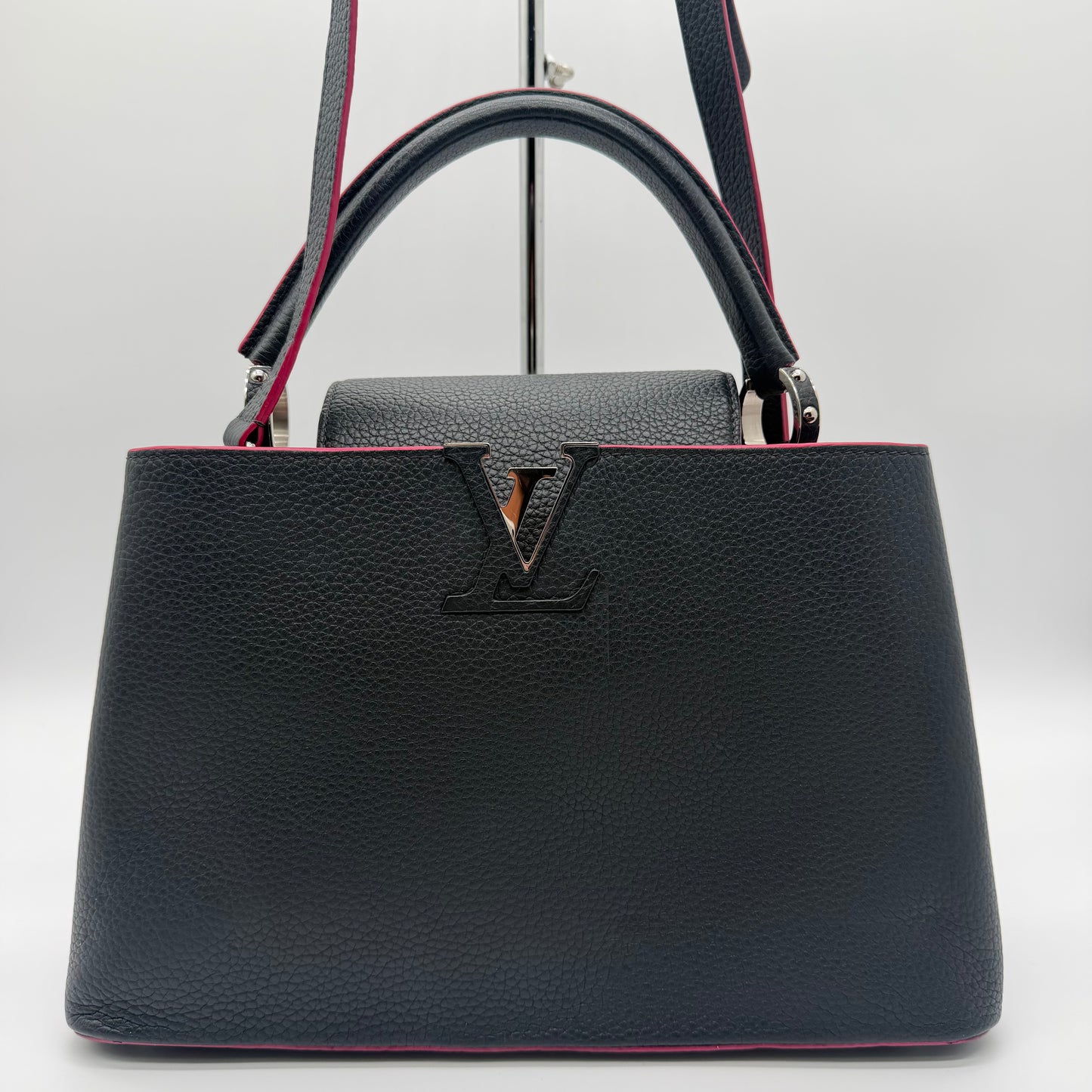Louis Vuitton Capucines BB Black Taurillon Leather with Fuchsia Interior