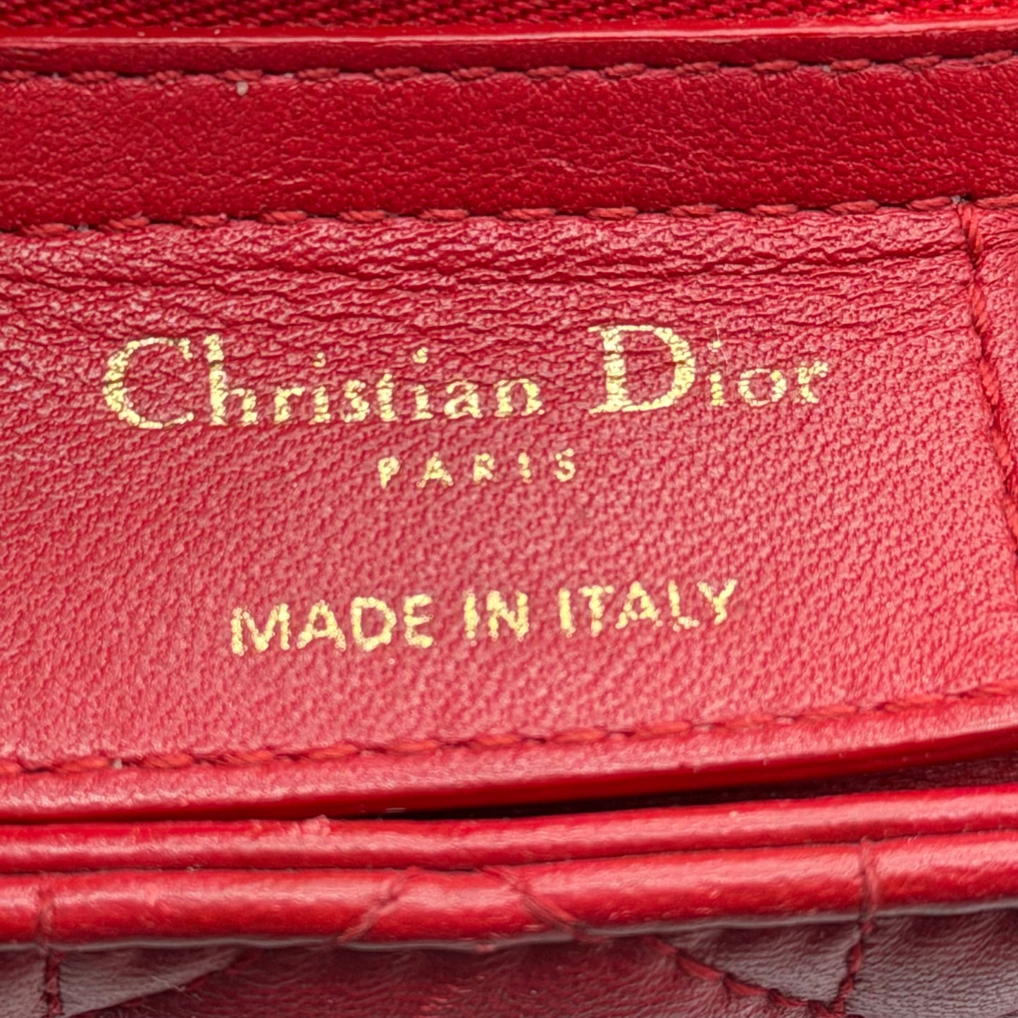 Christian Dior Medium Lady Dior Red Cannage Lambskin Leather Bag