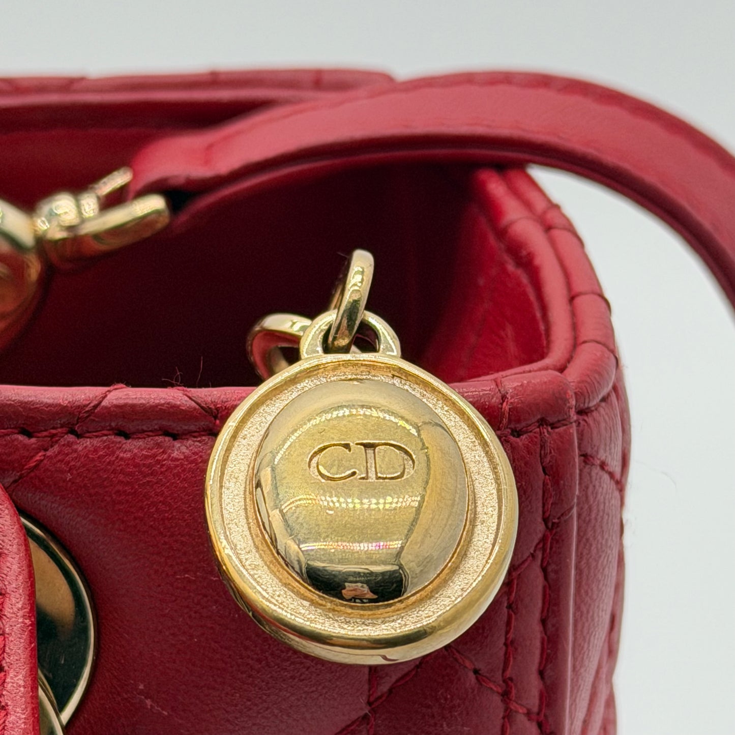 Christian Dior Medium Lady Dior Red Cannage Lambskin Leather Bag